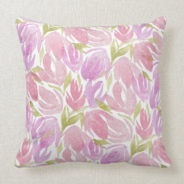Fuchsia Pink Paarse Waterverf Flowers Patroon Kussen