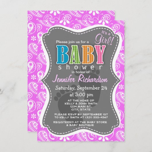 Fuchsia Pink Paisley; Bloemen Kaart (Voorkant / Achterkant)