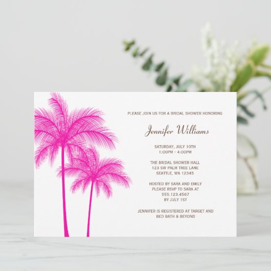 Fuchsia Pink Palm Tree Vrijgezellenfeest Kaart (Staand voorkant)