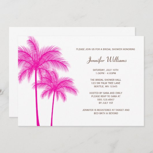Fuchsia Pink Palm Tree Vrijgezellenfeest Kaart (Voorkant / Achterkant)