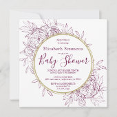 Fuchsia Pink Peony Modern Toile Baby shower Kaart (Voorkant)