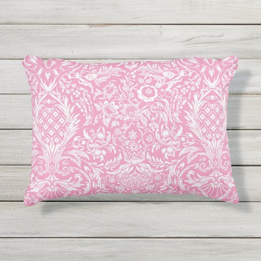 Fuchsia Pink Pineapple Victoriaans  Damask Buitenkussen (Voorkant)