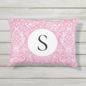 Fuchsia Pink Pineapple Victoriaans Damask Buitenkussen (Achterkant)