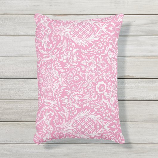 Fuchsia Pink Pineapple Victoriaans  Damask Buitenkussen (Voorkant (verticaal))