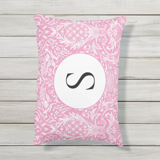 Fuchsia Pink Pineapple Victoriaans Damask Buitenkussen (Achterkant (verticaal))