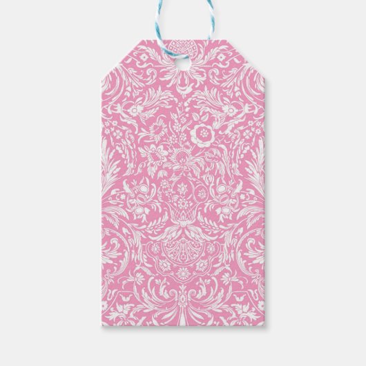Fuchsia Pink Pineapple Victoriaans Damask Cadeaulabel (Voorkant)