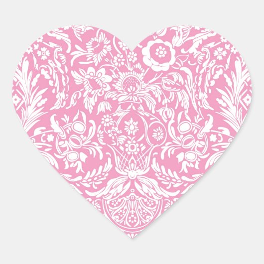 Fuchsia Pink Pineapple Victoriaans  Damask Hart Sticker (Voorkant)