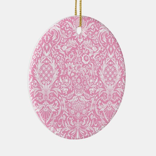 Fuchsia Pink Pineapple Victoriaans  Damask Keramisch Ornament (Rechts)