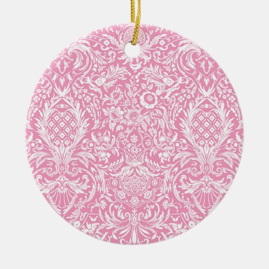 Fuchsia Pink Pineapple Victoriaans  Damask Keramisch Ornament (Voorkant)