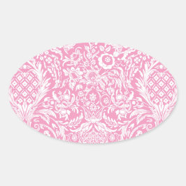 Fuchsia Pink Pineapple Victoriaans Damask Ovale Sticker