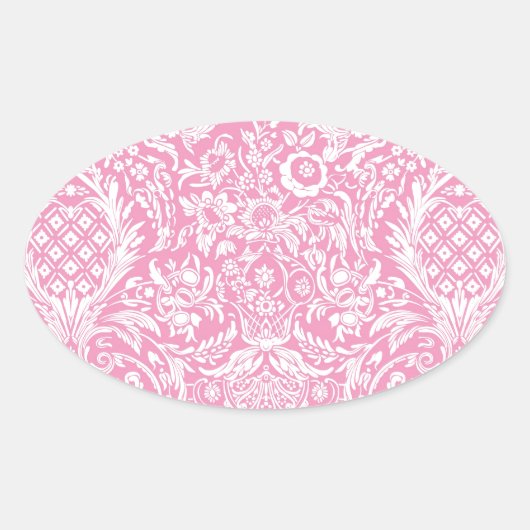 Fuchsia Pink Pineapple Victoriaans  Damask Ovale Sticker (Voorkant)
