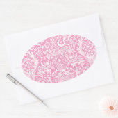 Fuchsia Pink Pineapple Victoriaans  Damask Ovale Sticker (Envelop)