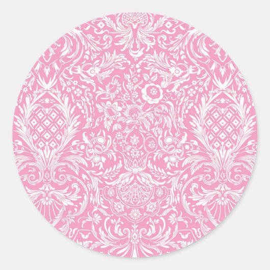Fuchsia Pink Pineapple Victoriaans  Damask Ronde Sticker (Voorkant)