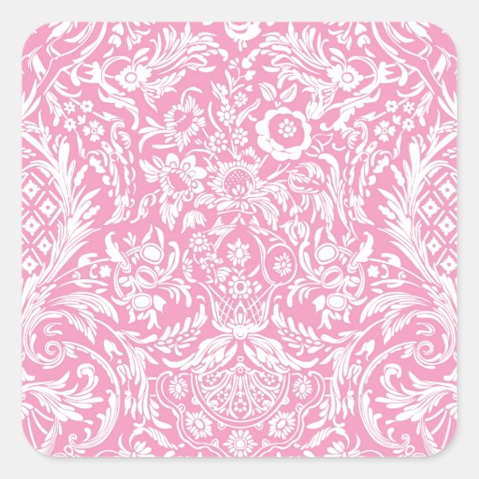 Fuchsia Pink Pineapple Victoriaans Damask Vierkante Sticker (Voorkant)
