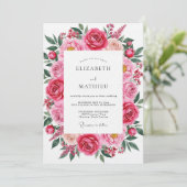 Fuchsia Pink Romantic Spring Wedding Kaart (Staand voorkant)