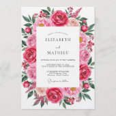 Fuchsia Pink Romantic Spring Wedding Kaart (Voorkant)