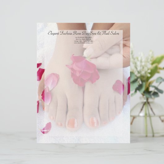  Fuchsia Pink Rose Pedicure Salon Gepersonaliseerd Briefhoofd (Staand voorkant)