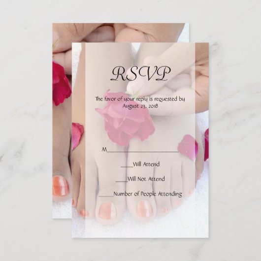  Fuchsia Pink Rose Pedicure Salon RSVP Kaartje (Voorkant / Achterkant)