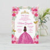 Fuchsia Pink Roses Charra Mis Quince Kaart (Staand voorkant)