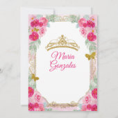 Fuchsia Pink Roses Charra Mis Quince Kaart (Achterkant)