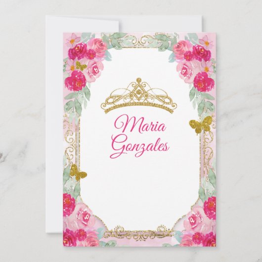 Fuchsia Pink Roses Charra Mis Quince Kaart (Achterkant)