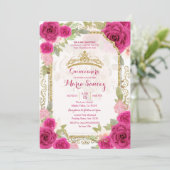 Fuchsia Pink Roses Charra Mis Quince Kaart (Staand voorkant)