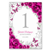 Fuchsia Pink Silver Floral Quinceanera Kaart (Achterkant)