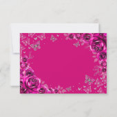 Fuchsia Pink Silver Floral Quinceanera Reply RSVP Kaartje (Achterkant)