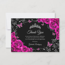 Fuchsia Pink Silver Quinceanera Bedankkaart