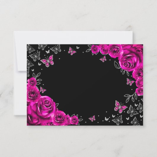 Fuchsia Pink Silver Quinceanera Bedankkaart (Achterkant)