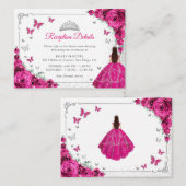 Fuchsia Pink Silver Quincenarea Reception Details Informatiekaartje (Voorkant / Achterkant)