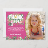 Fuchsia Pink Tropical Floral Beach Party foto Bedankkaart (Voorkant)