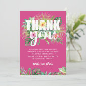 Fuchsia Pink Tropical Greenery Floral Birthday Bedankkaart (Staand voorkant)