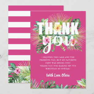 Fuchsia Pink Tropical Greenery Floral Birthday Bedankkaart