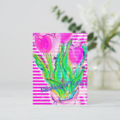 Fuchsia Pink Tulips in een Vase Multimedia Briefka Briefkaart (Staand voorkant)