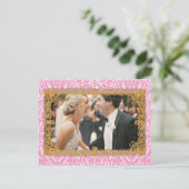 Fuchsia Pink Victoriaans Vintage Damask Lijst Briefkaart (Staand voorkant)