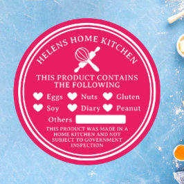 Fuchsia Pink Voedselallergie Alert Bakkerij Sticke Ronde Sticker
