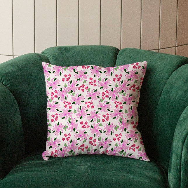 Fuchsia Pink Waterverf Floral Garden Sierkussen (Fuchsia pink watercolor painted floral garden throw pillow)