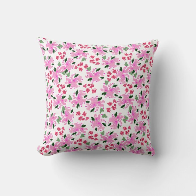 Fuchsia Pink Waterverf Floral Garden Sierkussen (Voorkant)