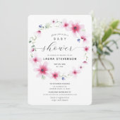 Fuchsia Pink Waterverf Floral Wreated Baby shower Kaart (Staand voorkant)