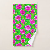 Fuchsia Pink Waterverf Roos Patroon Bad Handdoek (Handdoek)
