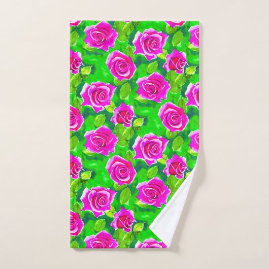 Fuchsia Pink Waterverf Roos Patroon Bad Handdoek (Handdoek)