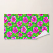 Fuchsia Pink Waterverf Roos Patroon Bad Handdoek (Handdoek)