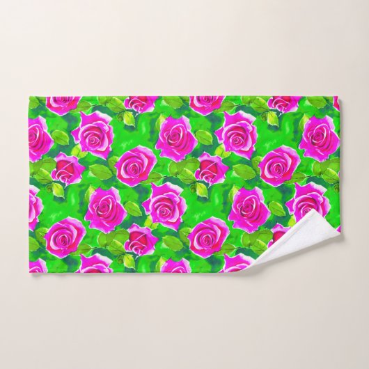 Fuchsia Pink Waterverf Roos Patroon Bad Handdoek (Handdoek)