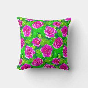 Fuchsia Pink Waterverf Roos Patroon Kussen