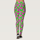 Fuchsia Pink Waterverf Roos Patroon Leggings (Achterkant)