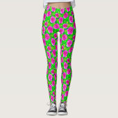 Fuchsia Pink Waterverf Roos Patroon Leggings (Voorkant)