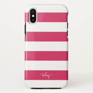 Fuchsia Pink & White Stripe persoonlijk Case-Mate iPhone Case