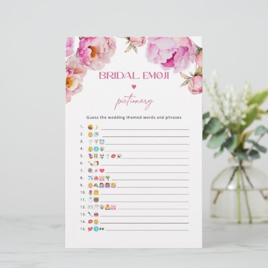 Fuchsia pioen vrijgezellenfeest emoji pictionary s (Staand voorkant)