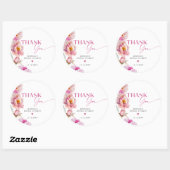 Fuchsia pioenroosblaadjes en prosecco dank je ronde sticker (Vel)